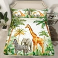 thumbnail image 2 of Manfei Kawaii Cartoon Giraffe Full Size Sheets, Jungle Zebra Elephant Bed Sheets, Animal Wildlife Luxury Bedroom Decor, 4-Piece, 2 of 7