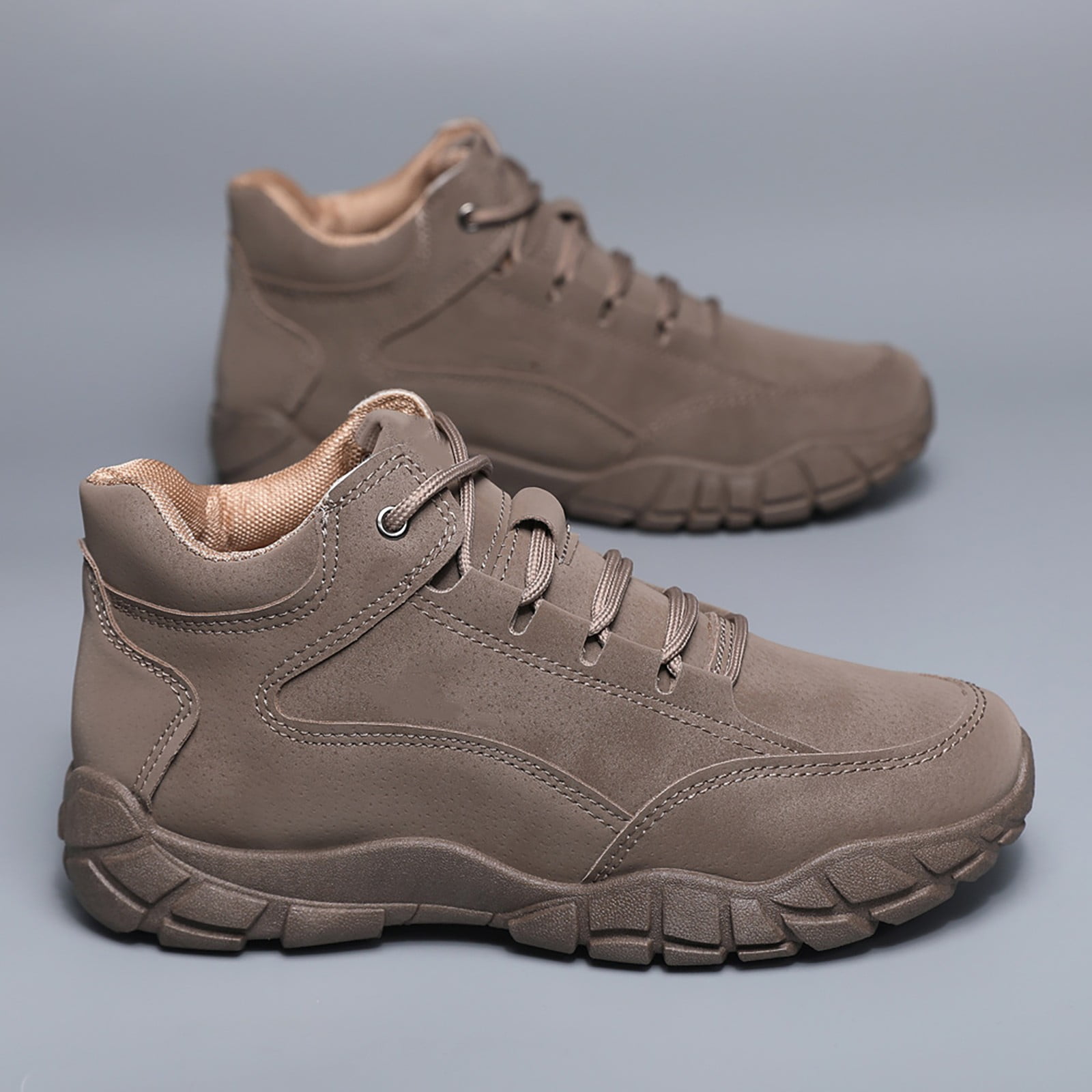 AUDeals Men's Suede Hiking Shoes, Lace Up Waterproof Sneakers with Lug Sole, Lightweight Non Slip Outdoor Adventure Shoes (Brown, 8.5)
