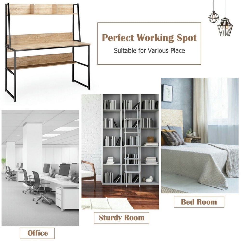 Demi Bonn 47" Computer Desk Writing Study Table Workstation, Gaming Workstation Home Office Desks, Beige