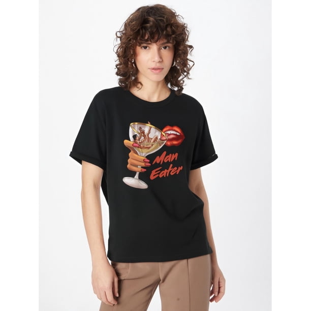 Camiseta informal de cuello redondo para mujer con estampado gráfico "for Man Eater", elasticidad media, manga corta a la moda para primavera/verano/otoño, ideal para practicar deporte.