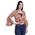 thumbnail image 3 of Moomaya Printed Womens Crop Top Wrap Style Top Wear Ruffle Long Sleeve Casual Summer Blouse, 3 of 6