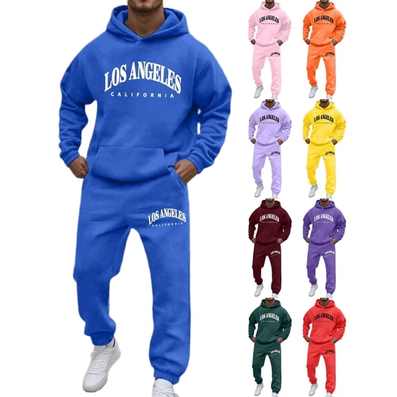 Mens Track Suits 2 Piece Set Tracksuits Jogging Workout Gym Athletic Suits with Hood Athletic Pants Set Casual Fall Winter Suits with Pockets