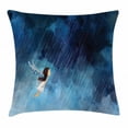 thumbnail image 1 of Angel Wings Throw Pillow Cushion Cover, Little Girl Flying against Storm Clouds in Rainy Night Bravery Concept, Decorative Square Accent Pillow Case, 20" X 20", Navy and Sky Blue, by Ambesonne, 1 of 2
