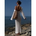 thumbnail image 4 of Vestidos largos de punto calados para mujer, verano 2024, vestido largo con escote en V y espalda descubierta para playa, ropa de playa para bikini, 4 of 5