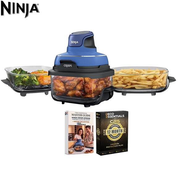 Restored Ninja CRISPi 5-in-1 Portable Glass Air Fry Cooking System FN103CO Bundle with Guide to Ninja CRISPi Air Fryer and Deco Essentials Exclusive 1 Year CPS Enhanced Protection Pack