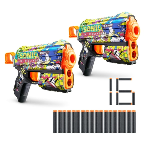 X-Shot Skins Flux - Sonic Hyper Spike X (2 Pack + 16 Darts) by ZURU, Easy Reload, Air Pocket Dart Technology, Toy Foam Dart Blaster for Kids, Teens, and Adults, Frustration Free Packaging