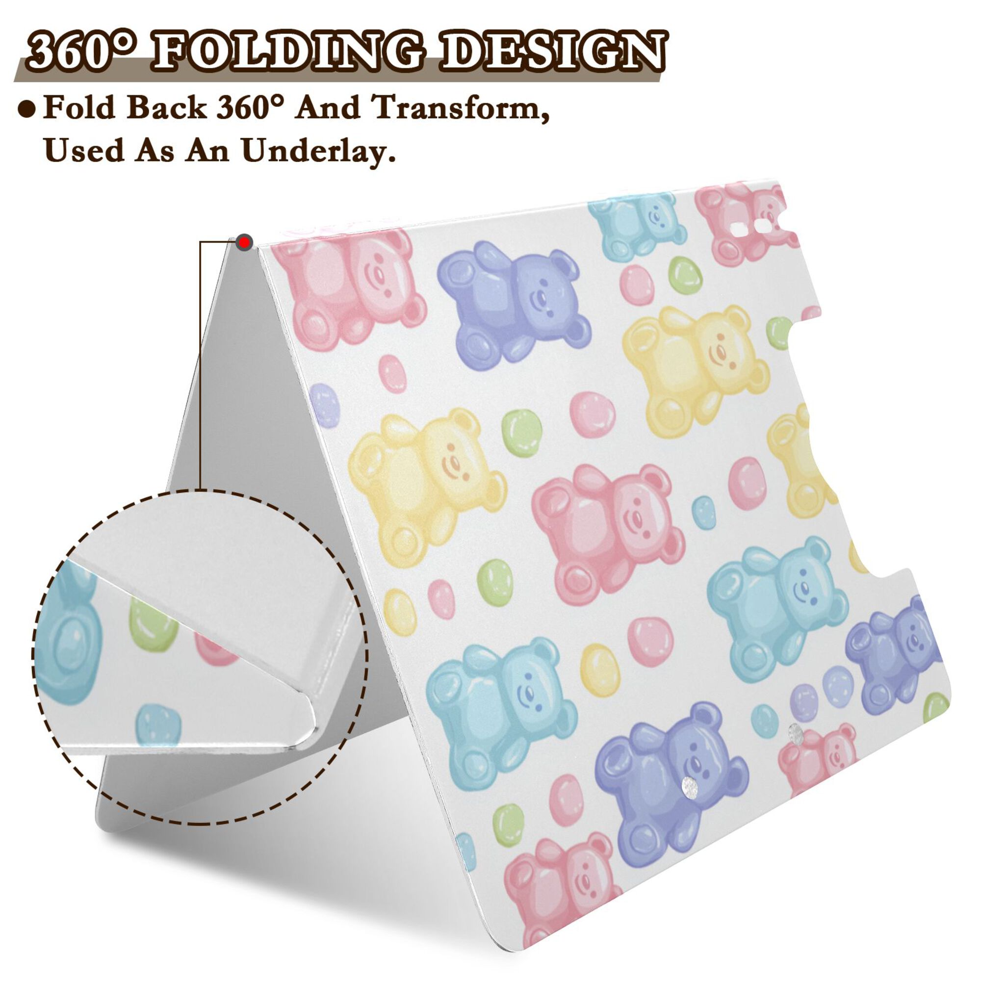 FORMRS A4 Clipboard Folder with Pen Holder Horizontal Foldable School Office Binder, Colorful Gummy Bears Pattern