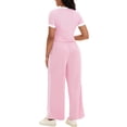 thumbnail image 3 of Conjunto de sudadera de verano de 2 piezas para mujer ATHLECHIC, con camiseta de manga corta y pantalones anchos, color rosa, 3 of 5