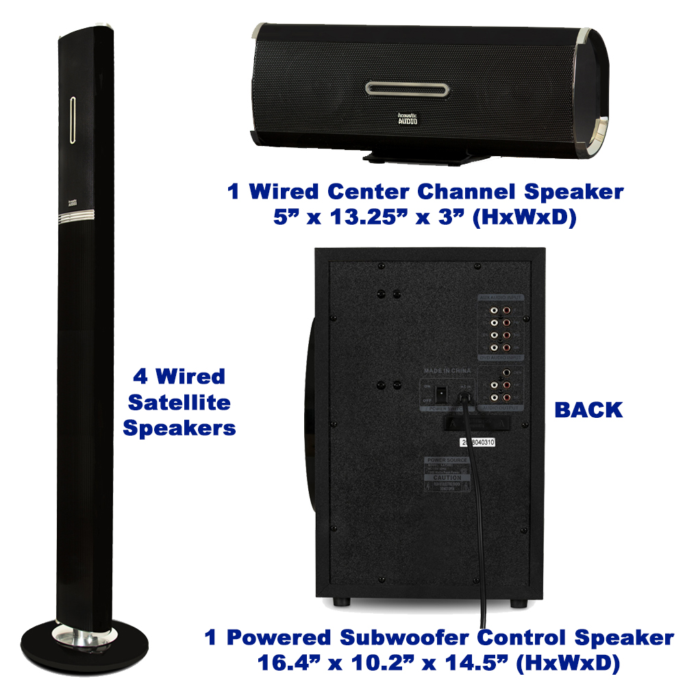 Acoustic Audio AAT3002 Tower 5.1 Bluetooth Speaker System with Microphones and 2 Extension Cables - image 4 of 7