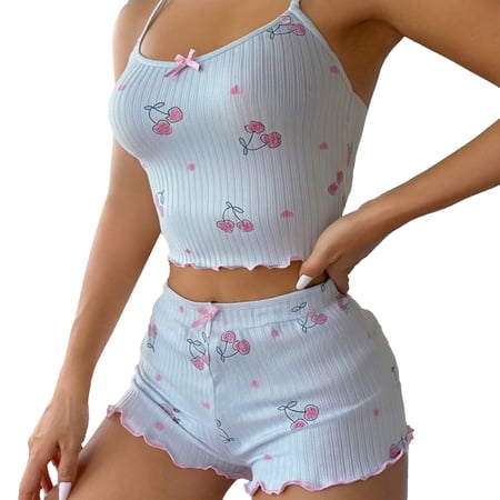 Tweang Camisole Shorts Set Cami Shorts Pajamas Sleepwear set Sleepwear Nightwear Lounge Wear Cami Top Loose Shorts 2 Piece Sleepwear Fit Spaghetti Strap Sleepwear V Neck Pjs Set White XL