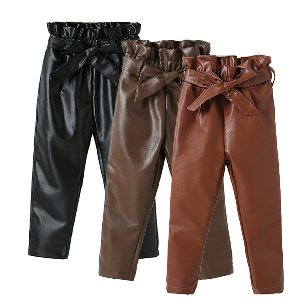 Kids Baby Leather Leggings Pants for Girls Fall Winter Warm Trousers Casual PU Stretch Pants Toddlers Thick Faux Leather Pants Size 1 7Y Walmart