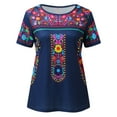 thumbnail image 4 of Puliio Women Short Sleeve Loose Round Neck Casual Pullover Folk Custom Printed T Shirt Top, 4 of 5