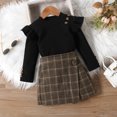 thumbnail image 2 of Fortune 1-6Y Kid Girls Clothes Sets 2pcs Ruffles Long Sleeve Pullover Ribbed Tops Plaid Printed Shorts, 2 of 7