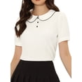 thumbnail image 1 of Blusa de Manga Corta Allegra K Cuello Peter Pan Blanco L, 1 of 5