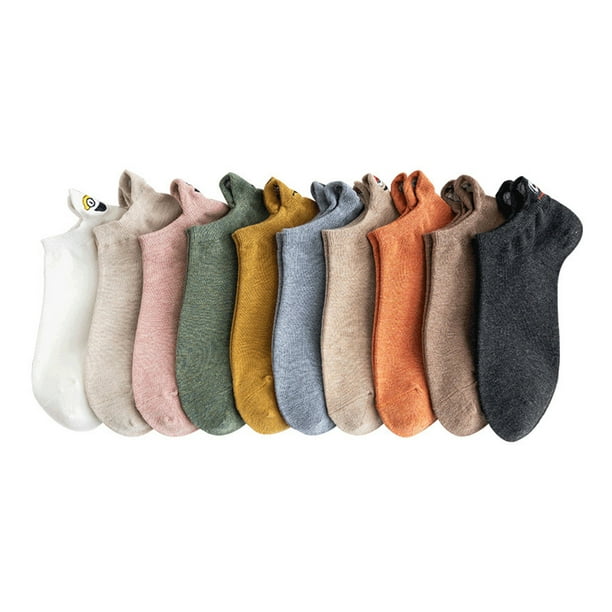10 pares de calcetines de algodón para mujer, cómodos, bonitos, con dibujos animados bordados, divertidos, calcetines unisex cortos