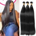 thumbnail image 1 of Straight Human Hair Bundles 26 28 30 Inch 12A Brazilian 3 Bundles Deals Human Hair 100% Unprocessed Virgin Hair Double Machin Weft for Black Women Natural Black Color Hair Extensio, 1 of 1