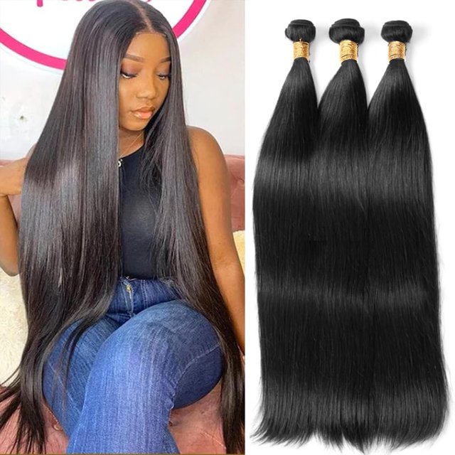 Straight Human Hair Bundles 26 28 30 Inch 12A Brazilian 3 Bundles Deals Human Hair 100% Unprocessed Virgin Hair Double Machin Weft for Black Women Natural Black Color Hair Extensio