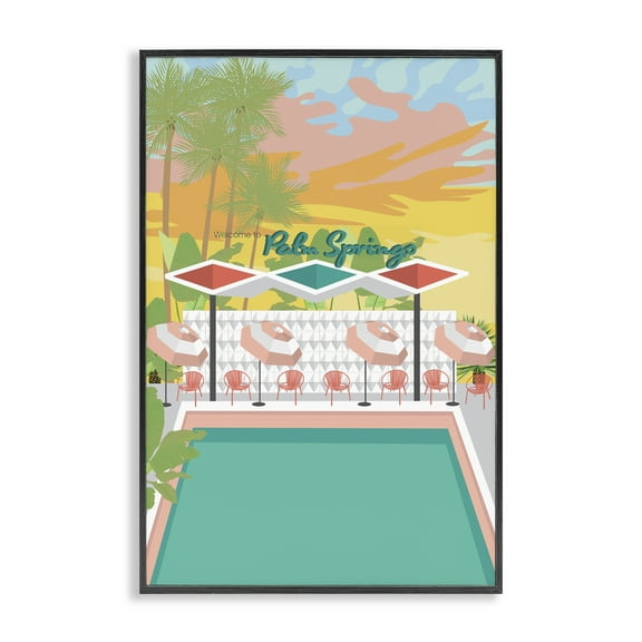 Stupell Industries Palm Springs Pool Time Landscape & Nature Painting Black Framed Art Print Wall Art, 12 x 18