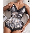 thumbnail image 4 of Odeerbi Ice Silk Onesie Pajamas for Women Sleep Rompers Sexy Lace Strap Bodysuit Fashion Printed Comfortable Backless Jumpsuit Gray, 4 of 4