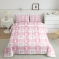 thumbnail image 2 of Cute Rabbit Comforter Set Full Size,Spring Easter Animal Princess Bowknot Bedding Set 3 Pcs for Teens Young,Pink Geometric Plaids Kawaii Bow Patchwork Down Comforter,2 Pillowcases, 2 of 6