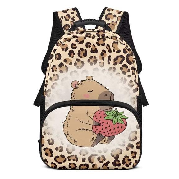Yuyamidu Capybara School Backpack for Girls Kids Bookbag for Elementary Middle School, Leopard Print Casual Back Packs Lightweight Bookbag Outdoor Daypack