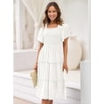 thumbnail image 5 of Women'S Summer Casual Flutter Sleeve Square Neck Smocked Midi Dress White XL, 5 of 7