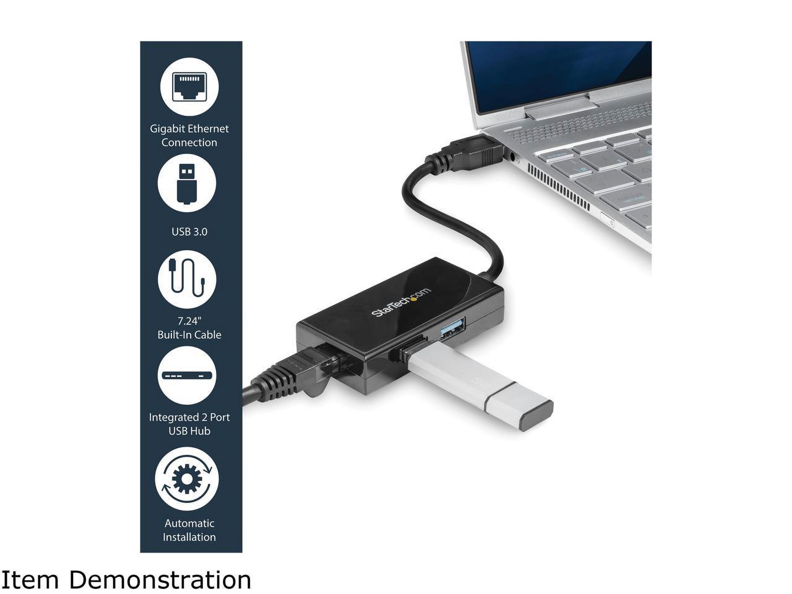 Startech USB 3.0 to Gigabit Network Adapter with Built-In 2-Port USB Hub - Native Driver Support (Windows, Mac and Chrome OS) - Add Gigabit Ethernet connectivity and two USB 3.0 ports to your lapto... - image 3 of 6