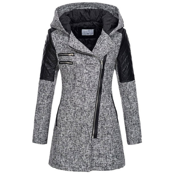 Chaquetas y abrigos de piel sintética con capucha y manga larga para mujer, chaqueta fina y cálida, abrigo grueso de invierno, abrigo con capucha y cremallera, abrigo para mujer