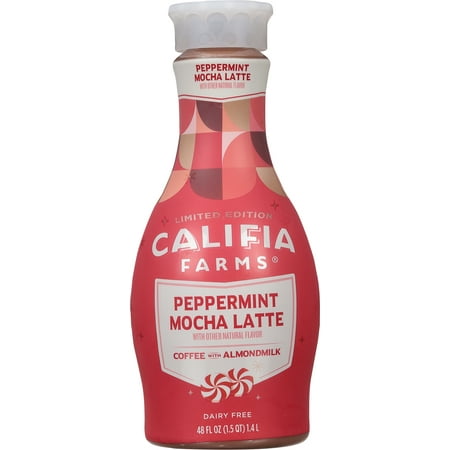 Califia Farms, Plant Based, Peppermint Mocha Flavored, Latte, 48 fl oz Plastic Bottle