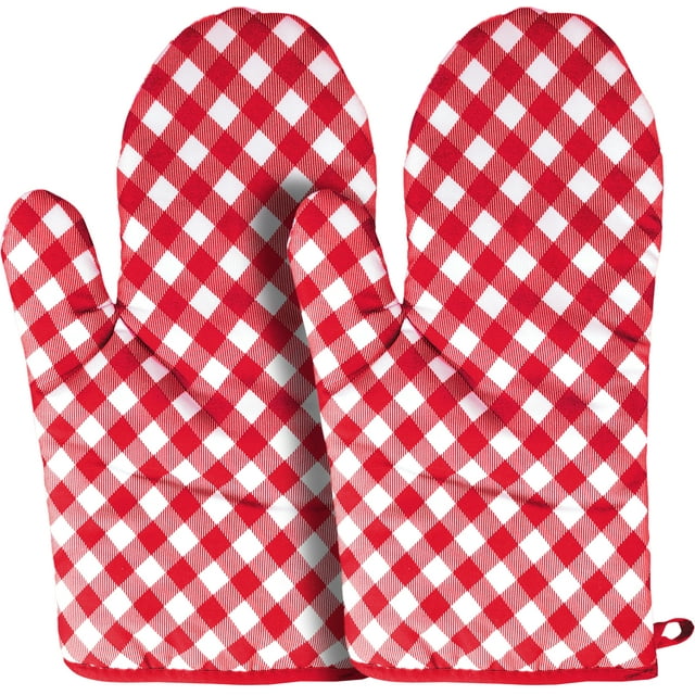 Canadian Linen Oven Mitts, 180°C Heat Resistant Cotton Non Slip Grip Machine Washable Oven Mitt for Kitchen Cooking Baking Grilling BBQ, Red Checkered