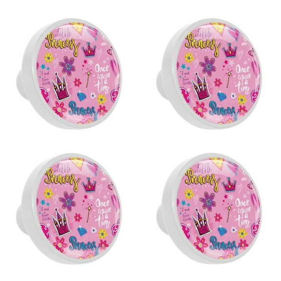 4 Pcs Princess Pink Knobs for Kitchen Cabinet Cupboard Dresser Bookcase Drawer Pulls Handles Round Home Decor