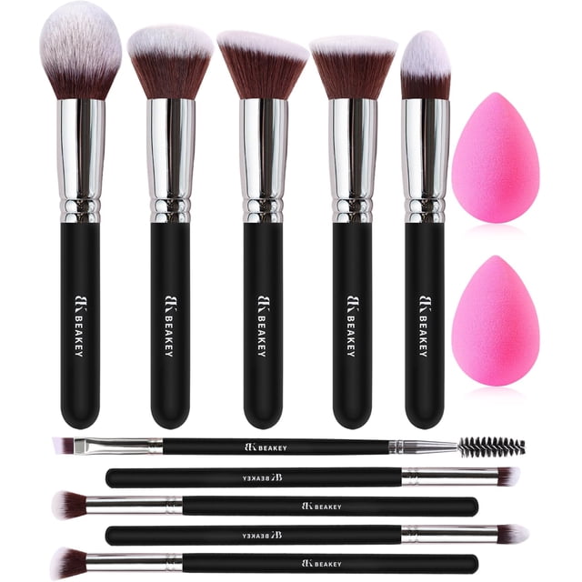 Set de Brochas de Maquillaje BEAKEY Suaves y Delicadas para la Piel 12 Piezas con Esponjas