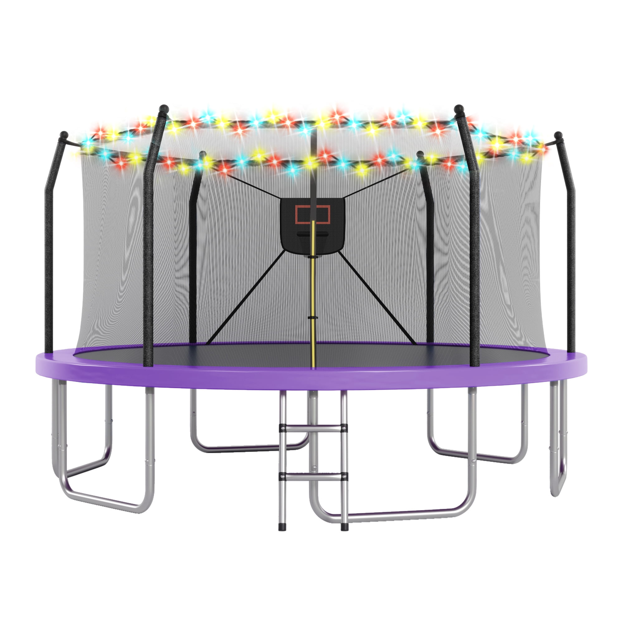 Arspjes 16FT Trampoline with Basketball Hoop and Lights, Outdoor Recreational Trampoine for Kids and Adults,Purple