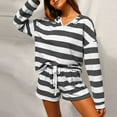 thumbnail image 5 of Womens Pajama Sets Striped Print Long Sleeve Cotton Casual Active Tops With Shorts Two Piece Women Pajamas & Loungewear Homewear, 5 of 6