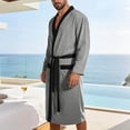 thumbnail image 2 of USNSM Men's Summer Knee-Length Breathable Absorbent Sleepwear Bathrobe, Long Sleeve, Color Blocked Sleeping Robe, Soft and Comfy Gray L, 2 of 9