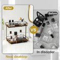 thumbnail image 4 of Bathroom Organizer Countertop Perfume Organizer Makeup Organizer Cosmetics Storage Display Rack Vanity Tray Dresser Stainless Steel Gold Shelf White Marble Ceramic Tray, 4 of 7