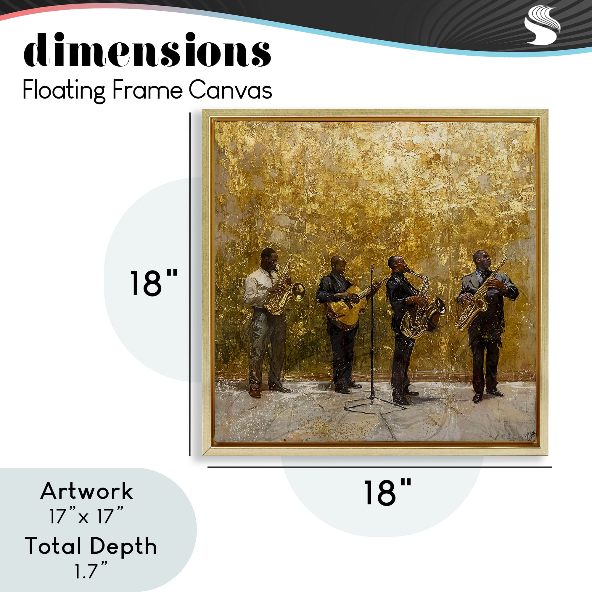 Golden Era Jazz Musicians Gold Framed Floater Canvas Wall Art, design by Marta Wiley