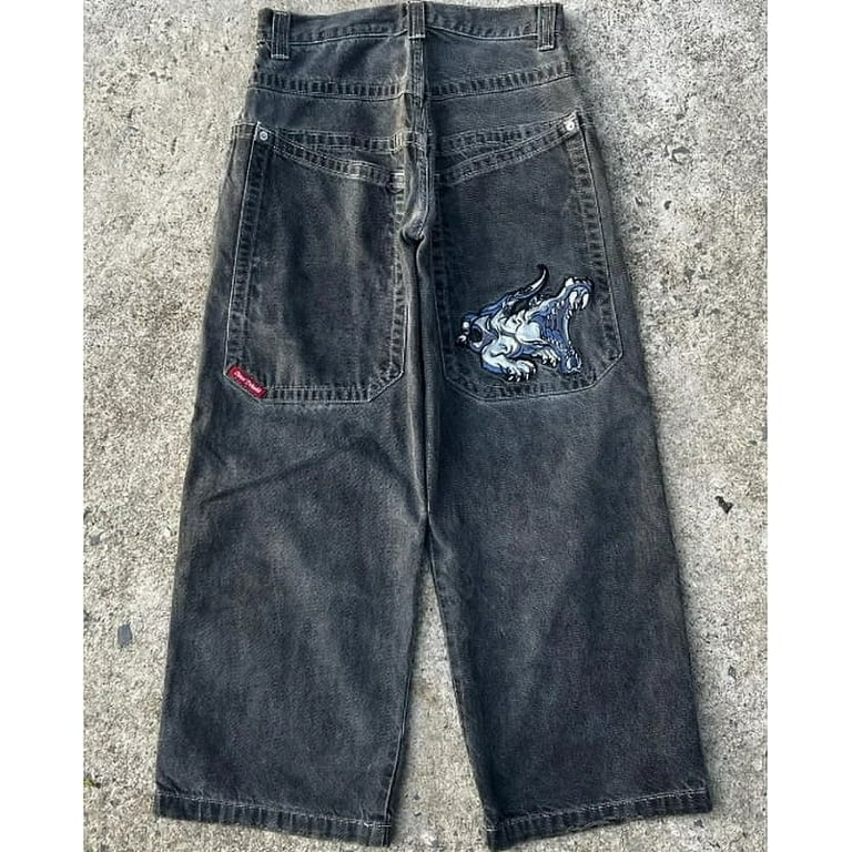 Y2k American High Street Hip Hop Skull Embroidered Jeans Men Y2k American High Street Hip Hop Skull Embroidered Jeans Men