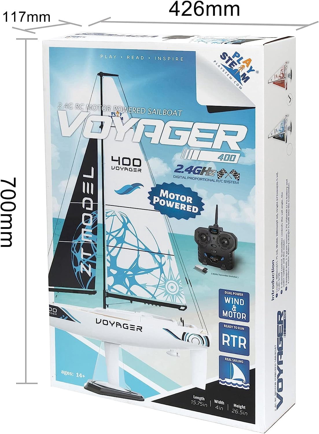 Playsteam Voyager 400 Motor-Power RC Sailboat 26 in - Red