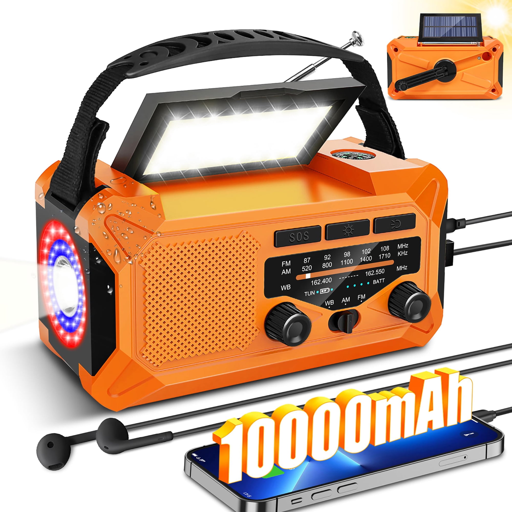 JOUALY 10000mAh Emergency Weather Radio, Solar & Hand Crank, Portable LED Flashlight