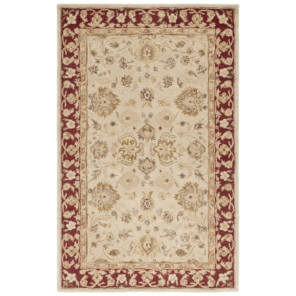 SAFAVIEH Anatolia Tracy Floral Wool Area Rug, Ivory/Red, 6' x 9'