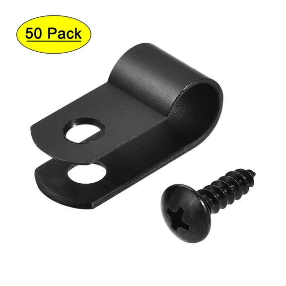 Uxcell 0.33" Nylon R Type Cable Clip Wire Clamp with Screws Black 50 Pcs