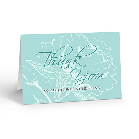 Seafoam Green Floral Thank You Note Card - 10 Note Cards with Envelopes - B14449