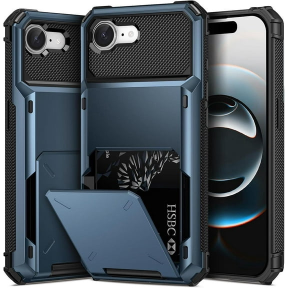 Compatible with iPhone 16e Case with Card Holder [Store 5 Cards] Heavy Duty Dual Layer Shockproof Wallet Case with Hidden Card Slot Large Storage Cover for iPhone 16e 6.1 inch