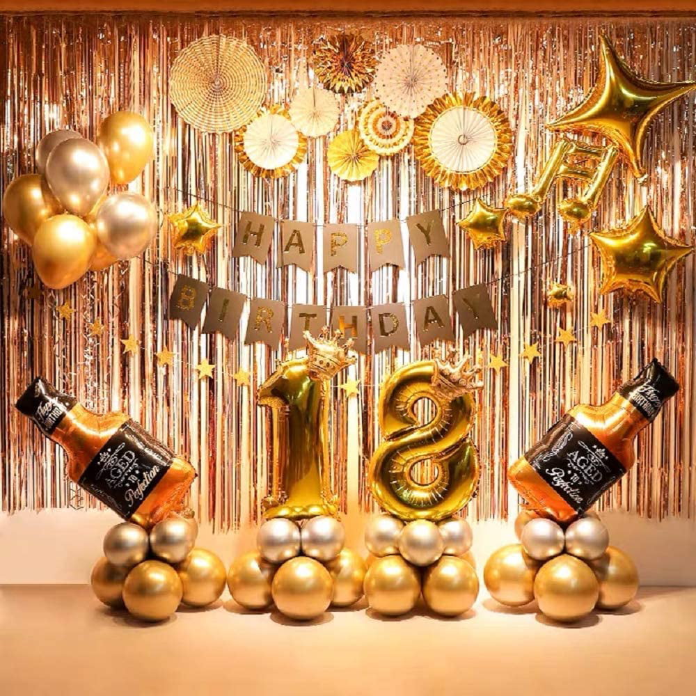 18th Birthday Decorations Party Supplies Gold and Champagne 18th Birthday  Party Balloons Banners Gold Paper Fan Flowers Gold Curtains for Party Photo  Backdrop décor (79 Pcs Party Supplies) - Walmart.com