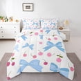 thumbnail image 3 of Homewish White Blue Ribbon Bedding Comforter Set for Child, Kawaii Princess Cartoon Twin Comforter Sets, Cute Cherry Fruit Reversible Bedding Set, Lightweight Room Decor, 2 Pieces, 3 of 8