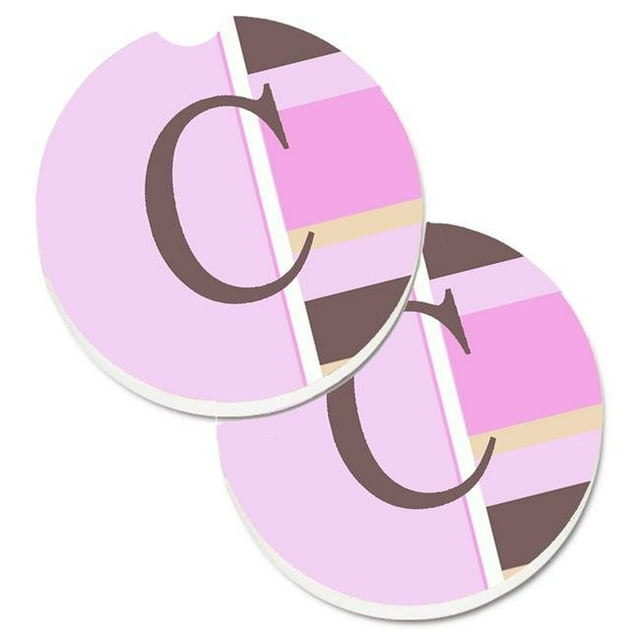 Lettre C Initiale Monogramme Rayures Roses Ensemble de 2 Porte-Gobelets sous-Verre de Voiture