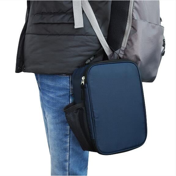 Your Zone Reusable Polyester Lunch Bag with Top Handle & Side Mesh Pocket, Blue
