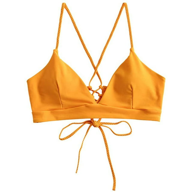 Women's Basic Criss Cross Push Up Bikini Tops Textured Spaghetti Straps Wire Free Bathing Suit Top