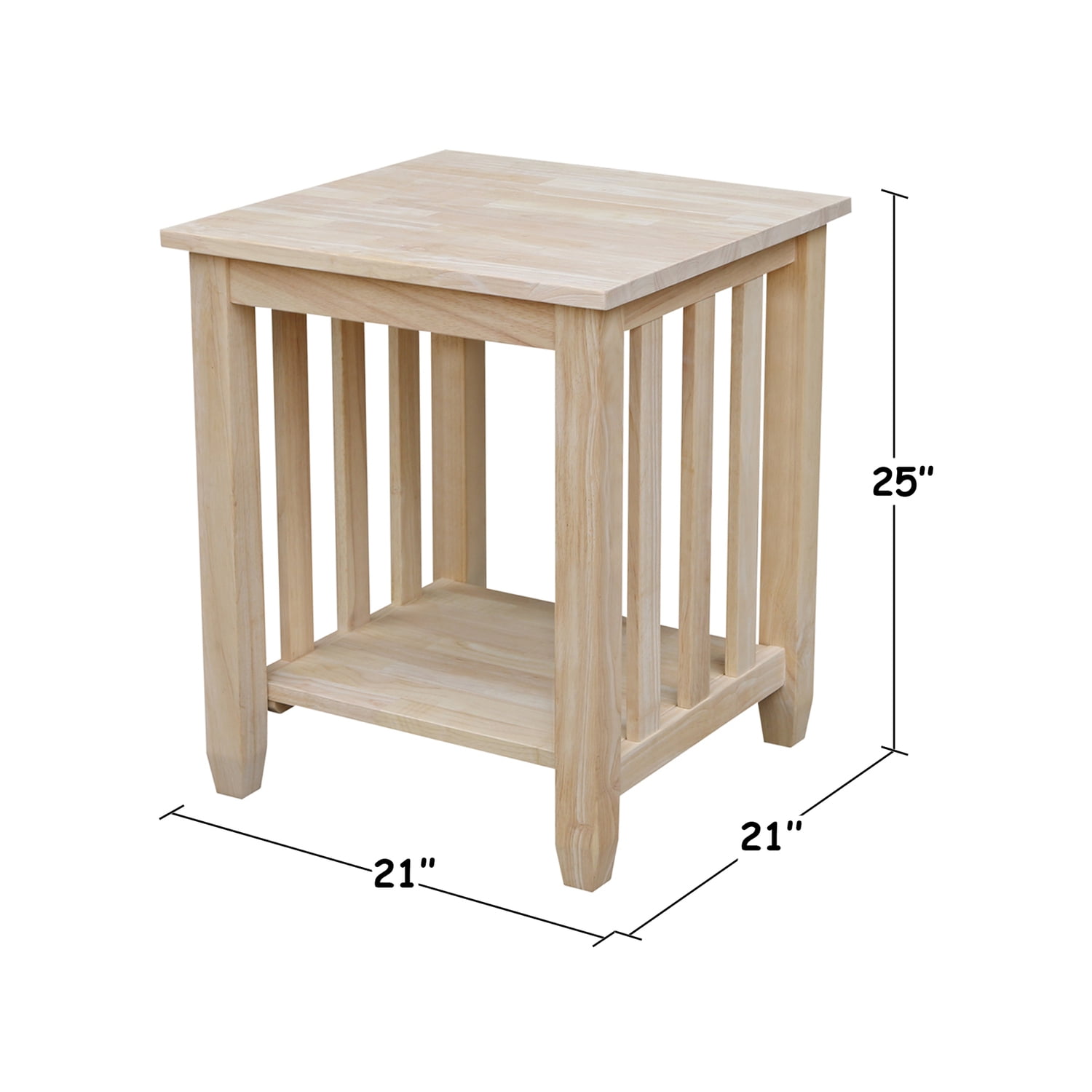 International Concepts Unfinished Solid Wood Square End Table with Storage Shelf